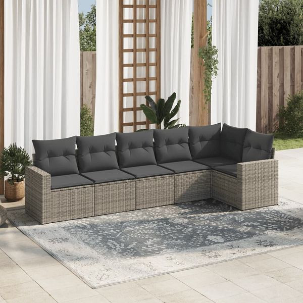 vidaXL 6-teilig Garten-Sofagarnitur mit Kissen Grau Poly Rattan, 3218980