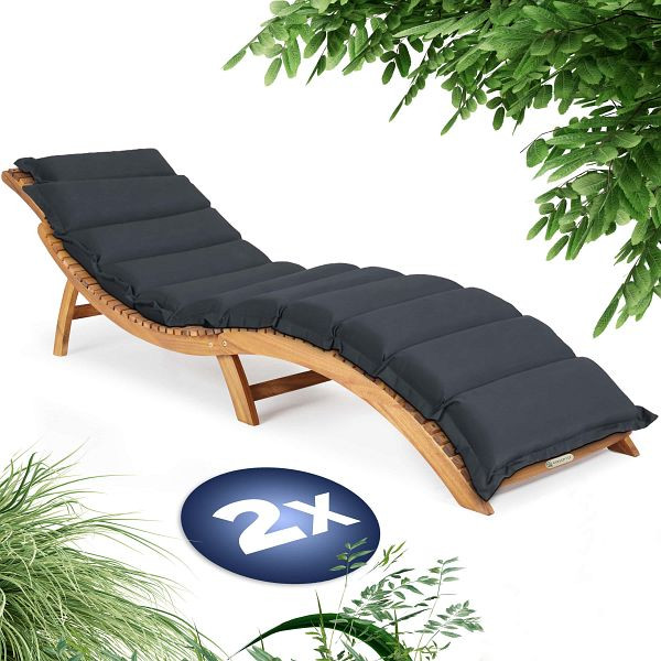 casaria Faltbare Gartenliege, VE: 2er-Set Akazie FSC®-zertifiziert inkl Auflage Anthrazit, 997521