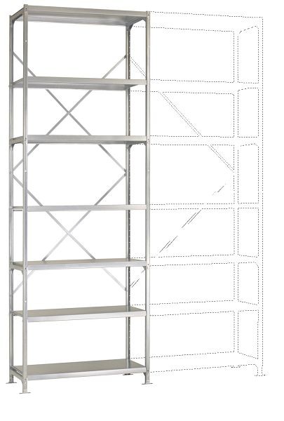 Manuflex Schweres Fachbodenregal lichtgrau Grundregal mit 7 Stahlböden, HxBxT = 3000 x 1030 x 300 mm, RP2139.7035