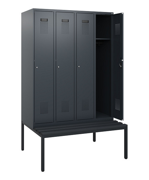 C+P Spind Evolo PLUS, 4 Abteile, 1950x1200x815mm, 7016/7016, Zylinderschloss, Material Sitzfläche Kunststoff, Sitzbank, 0490505-40 S10097