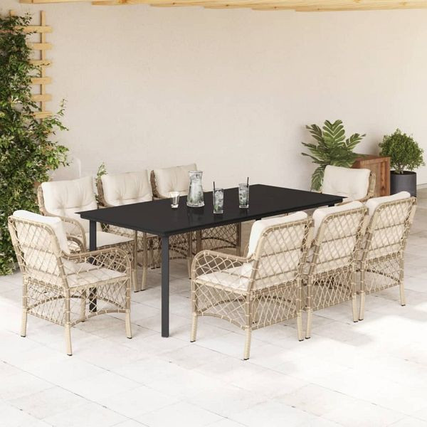 vidaXL 9-teilig Garten-Essgruppe mit Kissen Beige Poly Rattan, 3212151