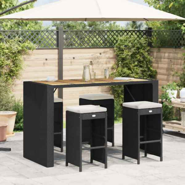 vidaXL Garten-Barhocker mit Kissen 4 Stk. Schwarz Poly Rattan, 368689