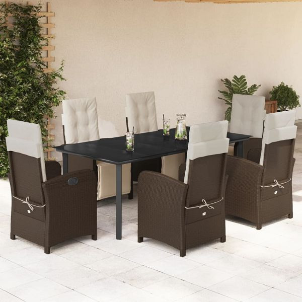 vidaXL 7-teilig Garten-Essgruppe mit Kissen Braun Poly Rattan, 3212554