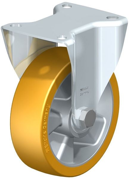 Blickle BK-ALTH 125K-1 Stahlblech-Bockrolle, schwere Ausführung, mit Anschraubplatte, Blickle Extrathane®, Hellbraun, 265835
