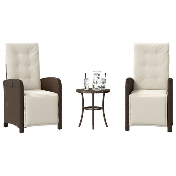 vidaXL 3-tlg. Bistro-Set mit Kissen Braun Poly Rattan, 365202