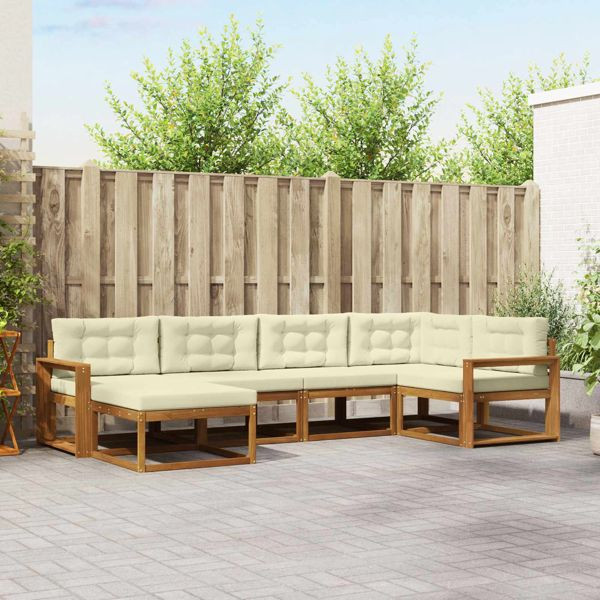 vidaXL Outdoor-Sofagarnitur mit Kissen 6-teilig Natur und Creme, 3367828