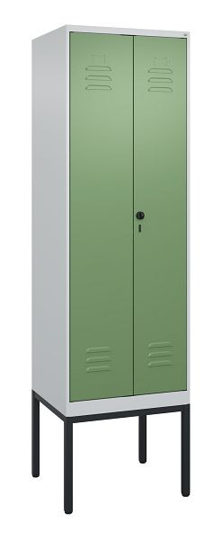 C+P Umkleidespind Classic PLUS, Doppel-Spind, Gestell, 2 Abteile, 2120x600x500mm, 7035/6011, Drehriegel, 0800327-20P S10006