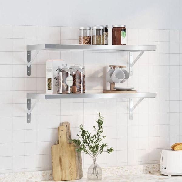 vidaXL Wandregale 2 Stück 75x30 cm Silbern Edelstahl, 3214506