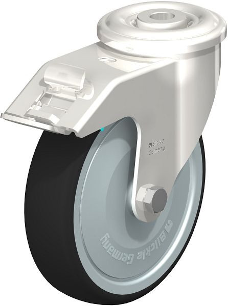 Blickle LEXR-PATH 125KD-FI-FK Edelstahl-Lenkrolle mit Rückenloch & Feststeller, Thermoplastisches Polyurethan, Grau, 847105