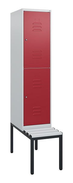 C+P Doppelstöckiger Spind Classic PLUS, 1950x400x815mm, 7035/3003, Zylinderschlösser, mit untergebauter Sitzbank, 0803505-12 S10076