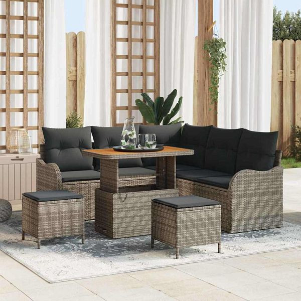 vidaXL Garten-Sofa-Set mit Kissen 8-teilig Grau 90 x 55 x 71 cm, 3364218