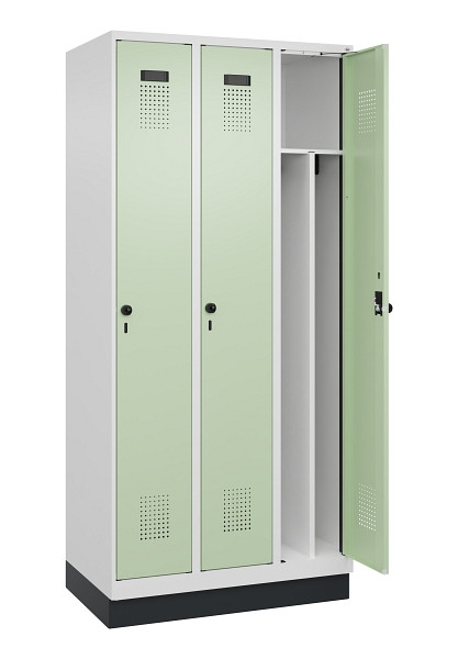 C+P Spind Evolo PLUS, mit Sockel, 3 Abteile, 1950x900x500mm, 9016/6019, Verschluss Drehriegel, 049020-30F S10019