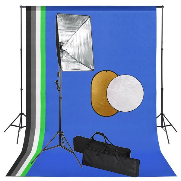 vidaXL Fotostudio-Set mit Softbox-Lampen, Hintergrund und Reflektor, 3067098