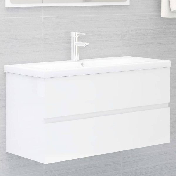 vidaXL Waschbeckenunterschrank mit Einbaubecken Hochglanz-Weiß, 3071564