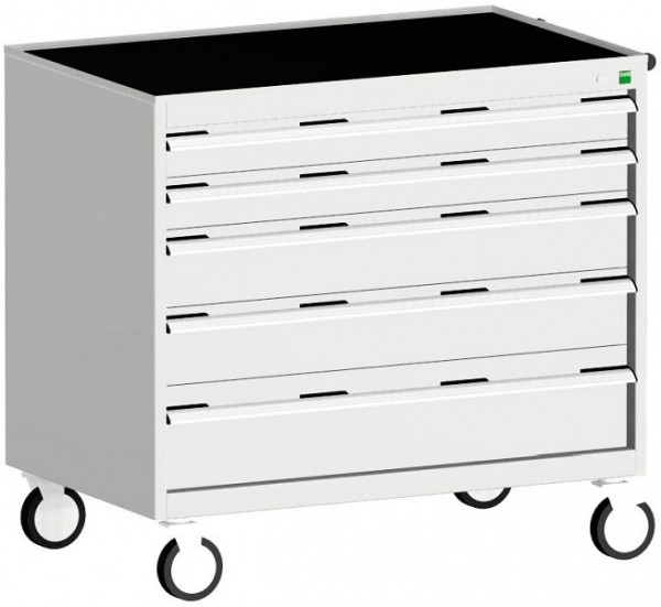 bott cubio Schubladenschrank mobil bestückt mit 5 Schubladen BxTxH: 1050 x 650 x 980 mm, RAL 7035, 40402075.16V