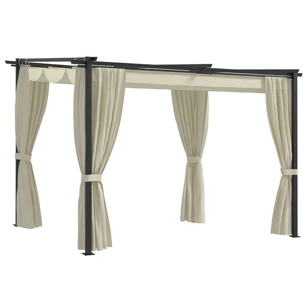vidaXL Pavillon mit Vorhängen 3 x 3 m Creme Stahl, 48050