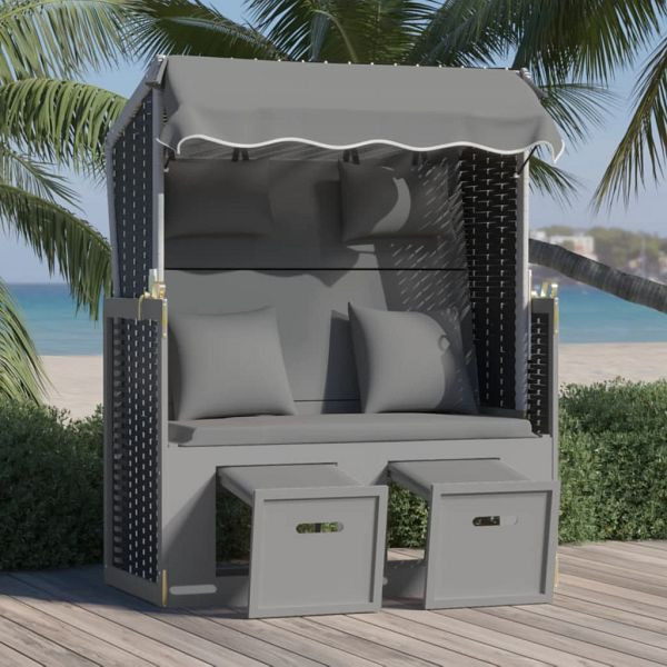 vidaXL Strandkorb mit Kissen Poly Rattan Massivholz Anthrazit Schwarz, 318662