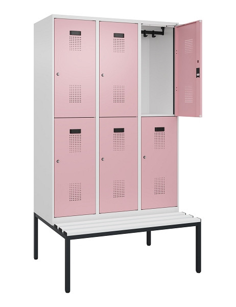 C+P Doppelstock-Spind Evolo PLUS, Bank, 6 Fächer, 2120x1200x815mm, 9016/3015, Zylinderschloss, Sitzfläche Kunststoff, Sitzbank, 0493507-32 S10126