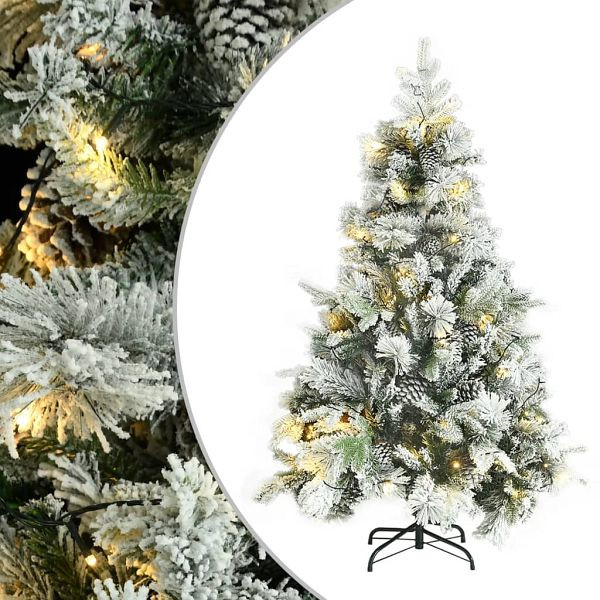 vidaXL Weihnachtsbaum mit Beleuchtung Schnee und Zapfen 150 cm PVC&PE, 3094560