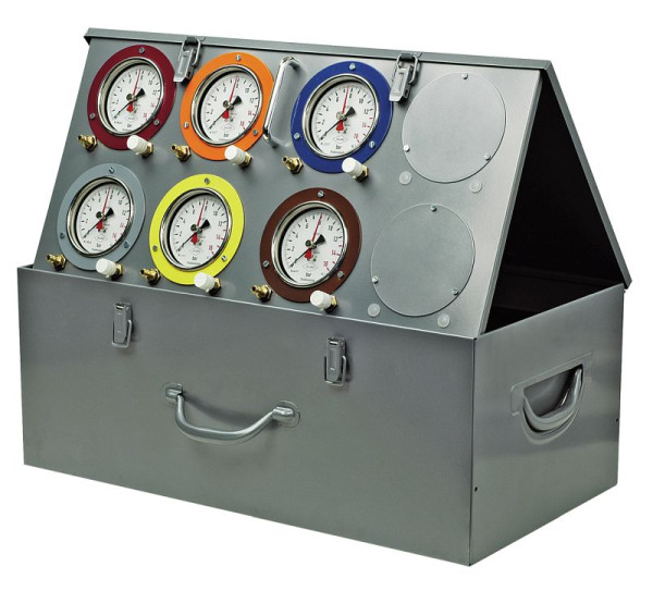 WILBÄR Pneumatic-Prüfkoffer mit 6 Manometern 0-16 bar, geeicht, mit 6 Meßschläuchen, W-6050/6