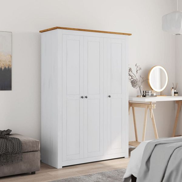 vidaXL Kleiderschrank 3-Türig Weiß 118×50×171,5 cm Kiefer Panama Serie, 282663