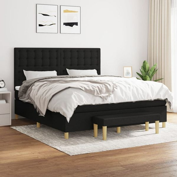 vidaXL Boxspringbett mit Matratze Schwarz 180x200 cm Stoff, 3137495