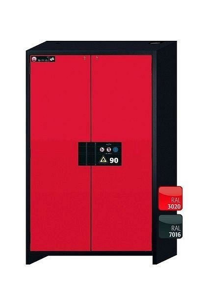 asecos Sicherheitsschrank Q-CLASSIC-90, Q90.195.120.MV in verkehrsrot RAL 3020 mit 6x Auszugswanne Standard (Edelstahl), 34214-046-33546