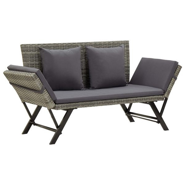 vidaXL Gartenbank mit Auflagen 176 cm Grau Poly Rattan, 46232