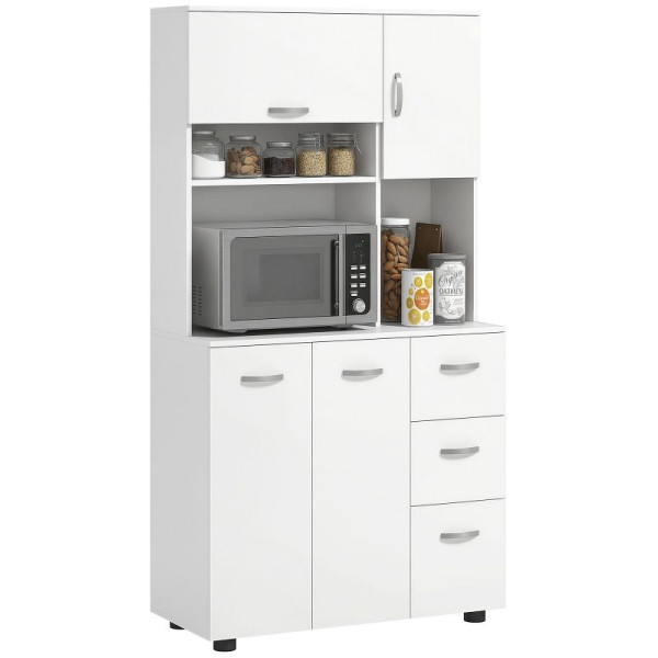 HOMCOM Küchenschrank, Buffet, 3 Schubladen, 3 Regale, viel Stauraum, 89x39,5x168cm, Weiß, 833-737V90WT
