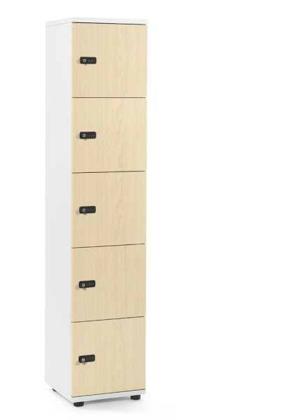Deskin Schließfachschrank OFFICE-LINE mit 5 Fächern, Ahorndekor, 400 x 420 x 1890 mm, ohne Posteinwurf, 5 Abteile, Korpus: Weiß, 290028