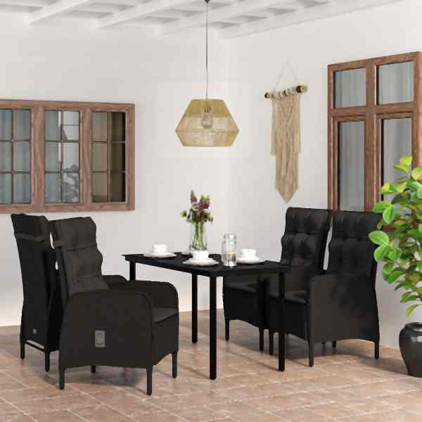 vidaXL 5-tlg. Garten-Essgruppe mit Kissen Schwarz, 3099355