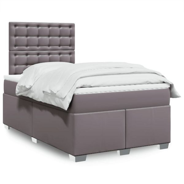 vidaXL Boxspringbett mit Matratze Grau 120x190 cm Kunstleder, 3293014
