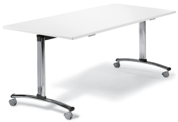 Deskin Klapptisch MODUL mit Rollen, Platte Holzdekor Weiß, Gestell verchromt, B 1600 x T 800 x H 720 mm, 289436