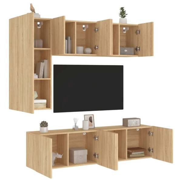 vidaXL 5-tlg. Wohnwand Sonoma-Eiche Holzwerkstoff, 3216466