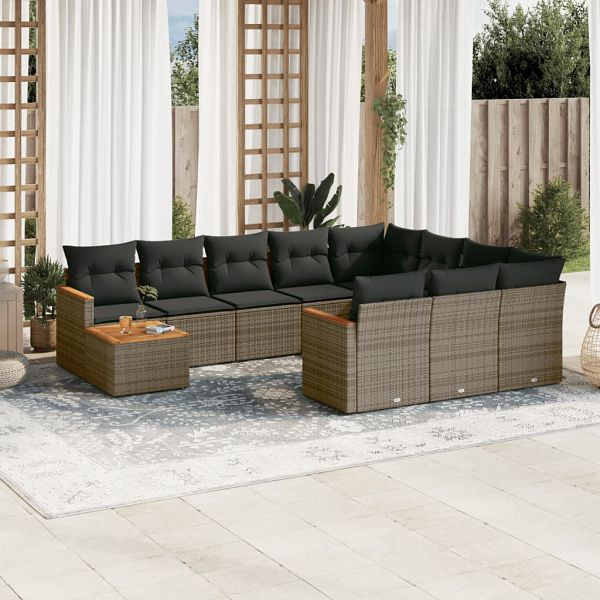 vidaXL 11-teilig Garten-Sofagarnitur mit Kissen Grau Poly Rattan, 3226368