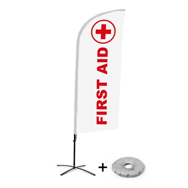 Showdown Displays Beachflag Alu Wind Komplett-Set Erste Hilfe Englisch Kreuzständer, BFAW310-CB30-WB-I106