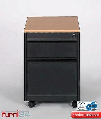 Mades Rollcontainer, 2 Schübe, Farbe schwarz RAL 9005 pulverbeschichtet / Buche, KE1078321sbuA