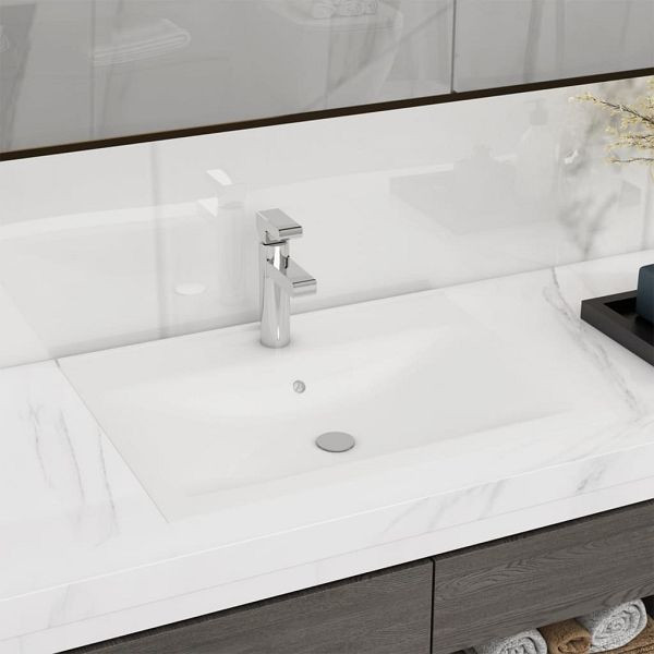 vidaXL Luxus-Waschbecken Keramik Rechteckig Weiß mit Hahnloch 60x46 cm, 140686