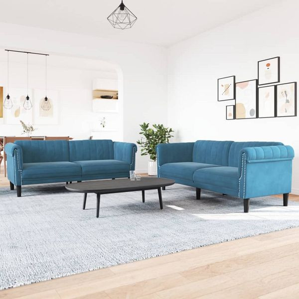 vidaXL 2-teilig Sofagarnitur Blau Samt, 3209227, 8721012289185