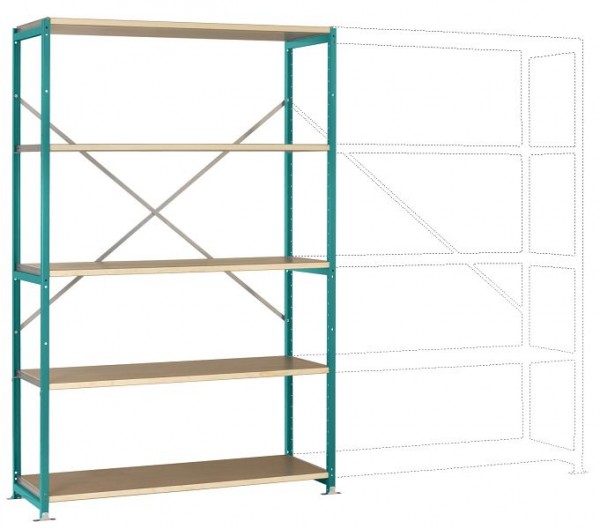 Manuflex Breitfach-Steckregal Grundregal mit 5 Holzverbundböden, HxBxT = 2000 x 1280 x 400 mm, wasserblau, RP1026.5021