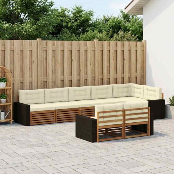 vidaXL Outdoor-Sofagarnitur mit Kissen 8-teilig Natur und Creme, 3383513