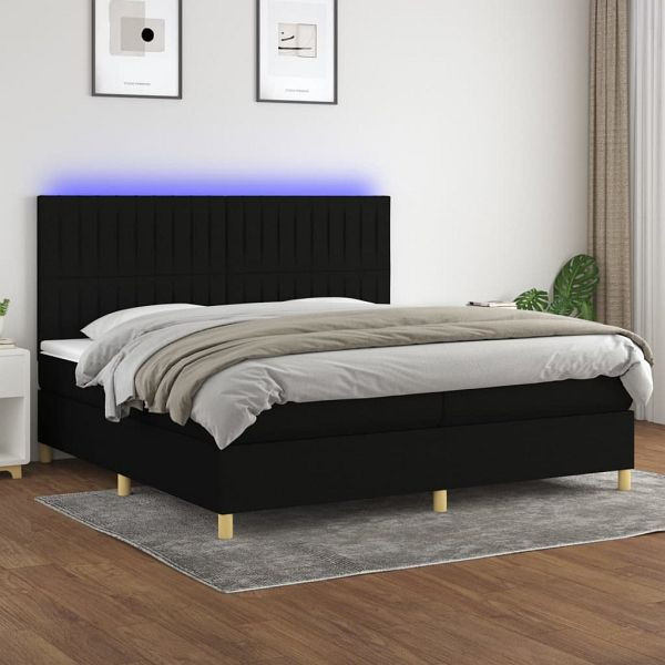 vidaXL Boxspringbett mit Matratze & LED Schwarz 200x200 cm Stoff, 3135623