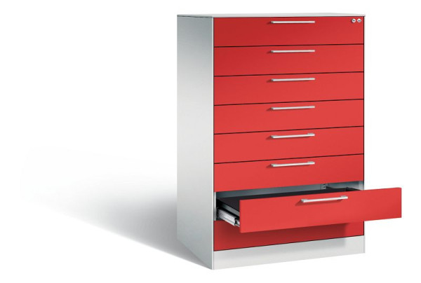 C+P Schubladenschrank Asisto, H1310xB800xT600mm, Farbe: Lichtgrau / feuerrot, Bügelgriff, 146223-800 S10028
