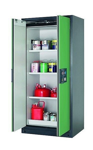 asecos Sicherheitsschrank Q-PEGASUS-90, Q90.195.090.WDAC in resedagrün RAL 6011 mit 3x Fachboden (Stahlblech), 30042-048-30043