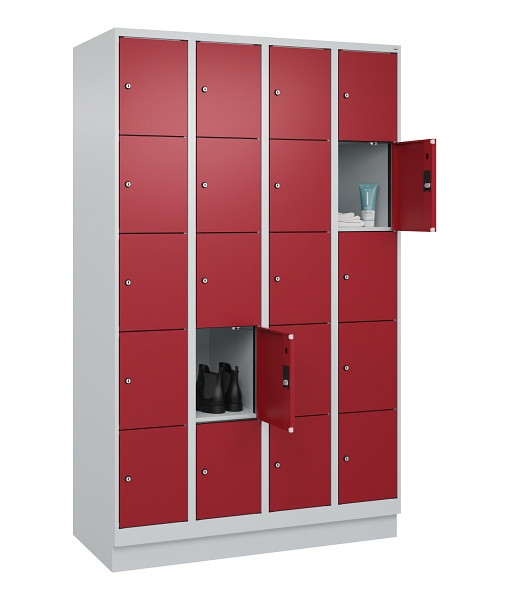 C+P Schließfachschrank Evolo PLUS, mit Sockel, 20 Fächer, 1950x1200x500mm, 7035/3003 Rubinrot, 049020-405 S10004