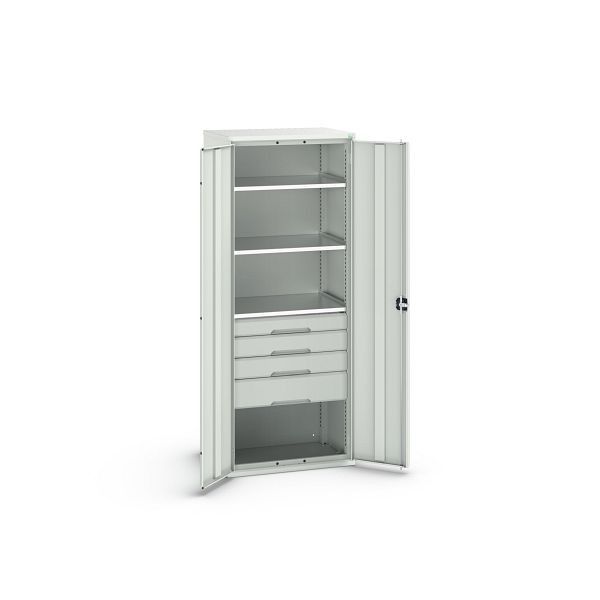 bott verso Flügeltürschrank mit Schubladen, mit 3 Fachböden und 4 Schubladen, BxTxH: 800 x 550 x 2000 mm, Lichtgrau / Lichtgrau, 16926457.16
