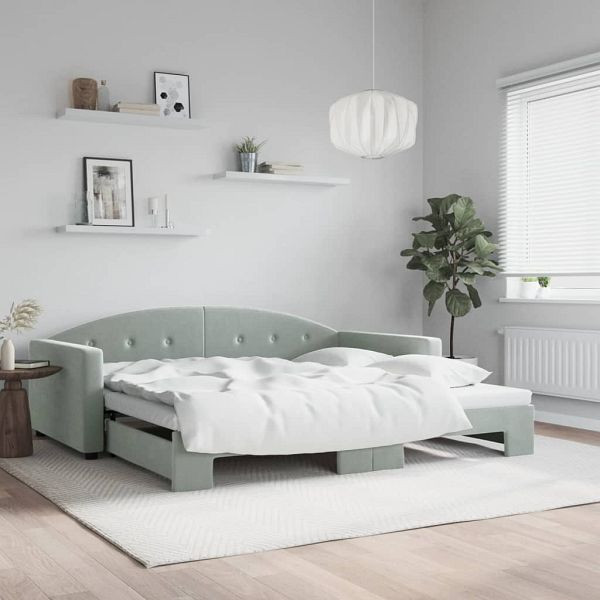 vidaXL Tagesbett Ausziehbar Hellgrau 100x200 cm Samt, 3197308