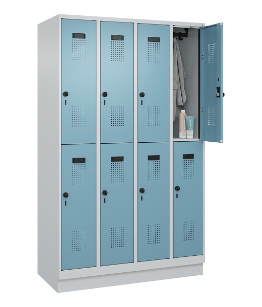 C+P Doppelstöckiger Spind Evolo PLUS, mit Sockel, 8 Fächer, 1950x1200x500mm, 703, 2406015 RDS Architekturblau, Drehriegel, 049320-40 S10009