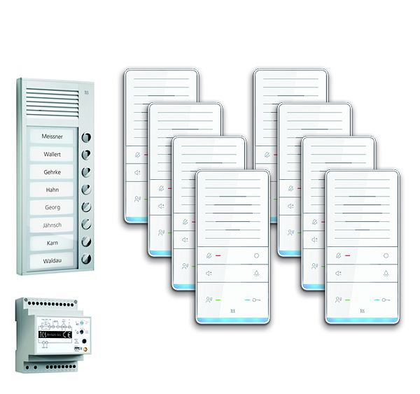TCS Türkontrollsystem audio:pack AP für 8 Wohneinheiten, mit Außenstation PAK 8 Klingeltasten, 8x Freisprecher ISW5031, Steuergerät BVS20, PAAF081/001