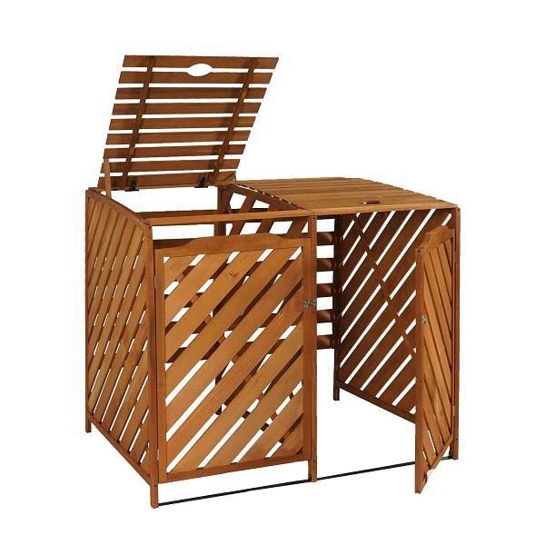 Mendler XL 2er-/4er-Mülltonnenverkleidung HWC-J44, Mülltonnenbox, erweiterbar 112x63x96 Holz, braun, 80544+80548